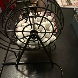 Black Metal Bingo Cage with White Balls